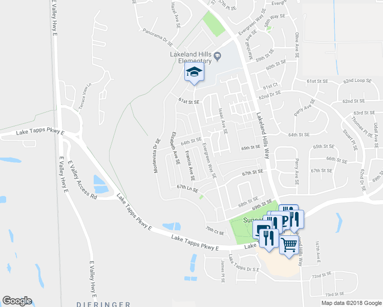map of restaurants, bars, coffee shops, grocery stores, and more near 6650 Francis Avenue Southeast in Auburn