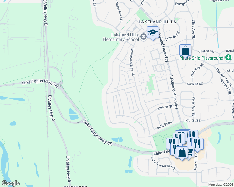 map of restaurants, bars, coffee shops, grocery stores, and more near 6529 Elizabeth Loop Southeast in Auburn