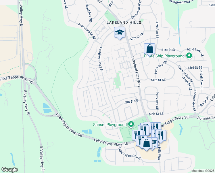 map of restaurants, bars, coffee shops, grocery stores, and more near 6476 Francis Loop Southeast in Auburn