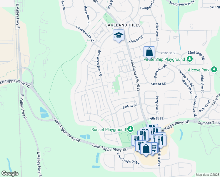 map of restaurants, bars, coffee shops, grocery stores, and more near 6409 Hazel Lane Southeast in Auburn