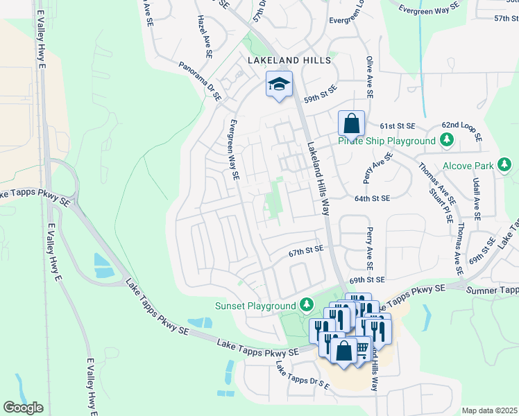 map of restaurants, bars, coffee shops, grocery stores, and more near 6409 Hazel Lane Southeast in Auburn