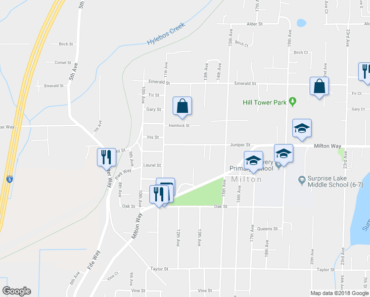 map of restaurants, bars, coffee shops, grocery stores, and more near 1205 Juniper Street in Milton