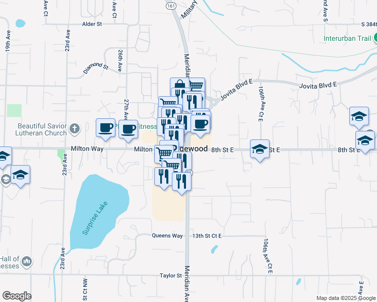 map of restaurants, bars, coffee shops, grocery stores, and more near in Edgewood