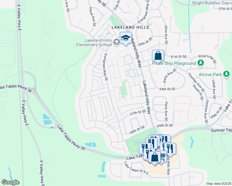 map of restaurants, bars, coffee shops, grocery stores, and more near 6409 Hazel Lane Southeast in Auburn
