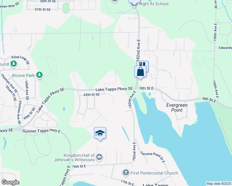 map of restaurants, bars, coffee shops, grocery stores, and more near 6502 Grady Court Southeast in Auburn