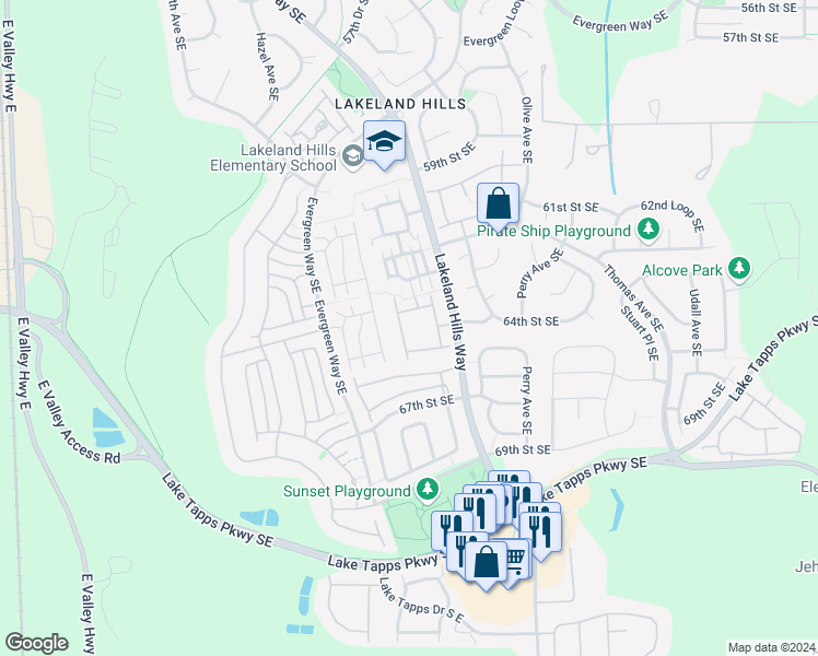 map of restaurants, bars, coffee shops, grocery stores, and more near 6589 James Avenue in Auburn