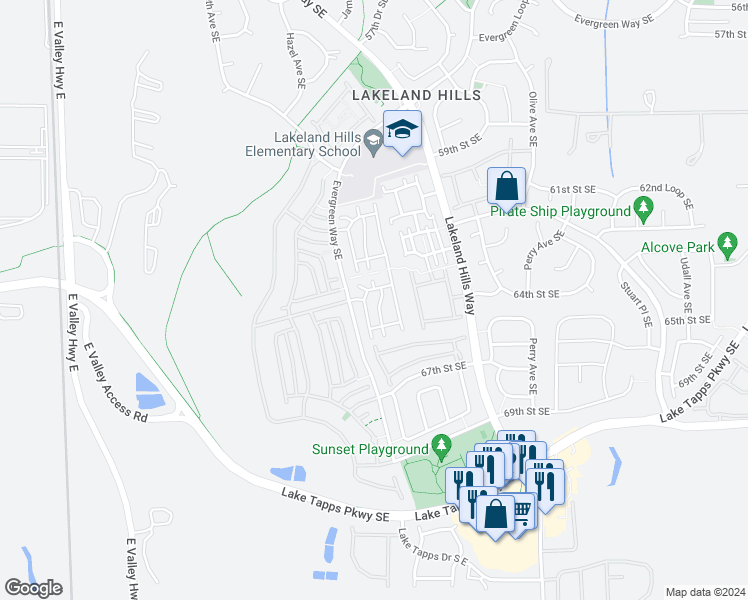 map of restaurants, bars, coffee shops, grocery stores, and more near 6409 Hazel Lane Southeast in Auburn