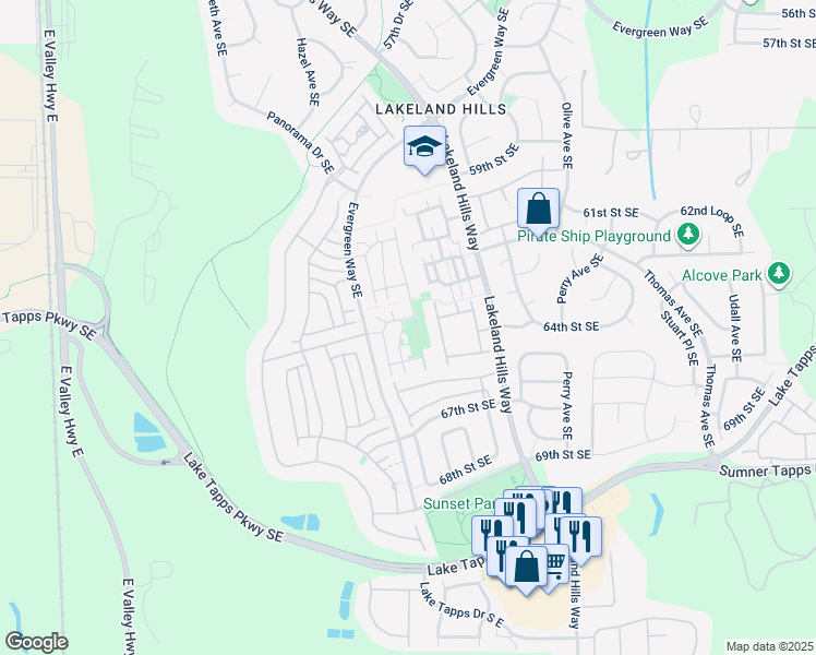 map of restaurants, bars, coffee shops, grocery stores, and more near 6331 Isaac Avenue Southeast in Auburn
