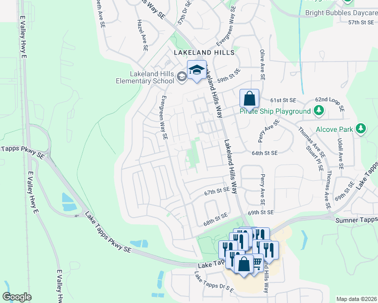 map of restaurants, bars, coffee shops, grocery stores, and more near 6331 Isaac Avenue Southeast in Auburn