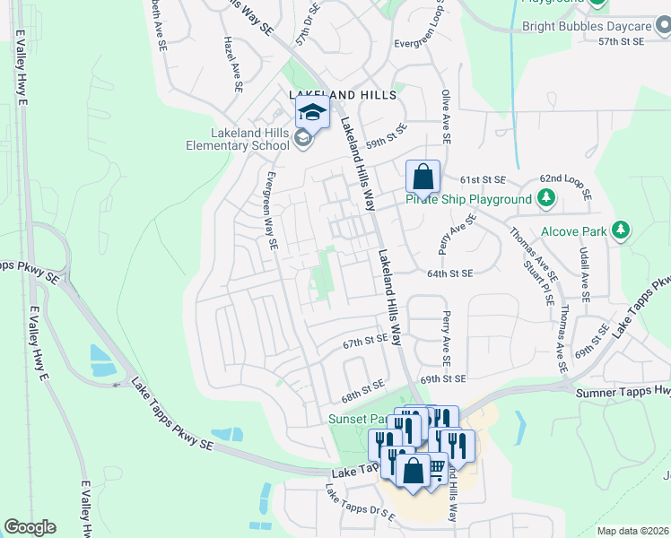map of restaurants, bars, coffee shops, grocery stores, and more near 6589 James Avenue in Auburn