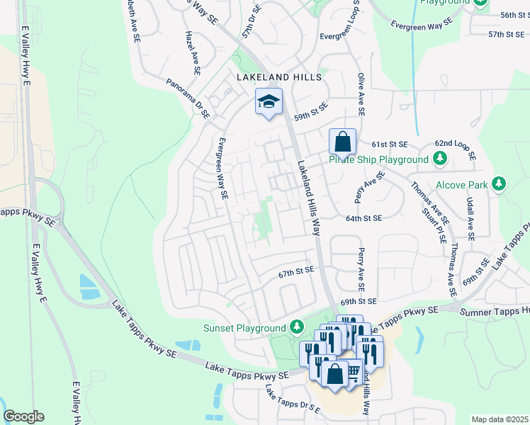 map of restaurants, bars, coffee shops, grocery stores, and more near 6589 James Avenue in Auburn