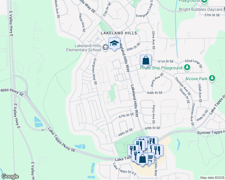 map of restaurants, bars, coffee shops, grocery stores, and more near 6330 Isaac Avenue Southeast in Auburn