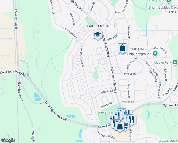 map of restaurants, bars, coffee shops, grocery stores, and more near 1131 63rd Street Southeast in Auburn