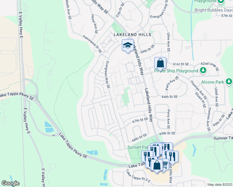 map of restaurants, bars, coffee shops, grocery stores, and more near 6409 Hazel Lane Southeast in Auburn
