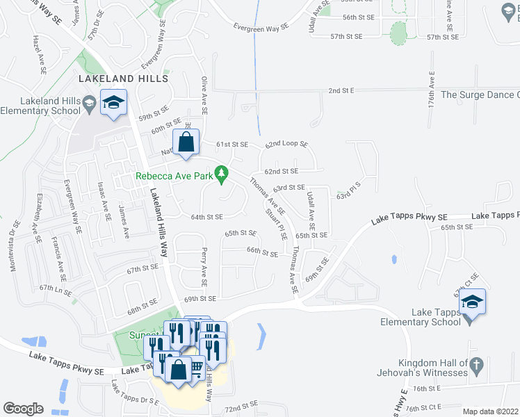 map of restaurants, bars, coffee shops, grocery stores, and more near 6325 Stuart Place Southeast in Auburn