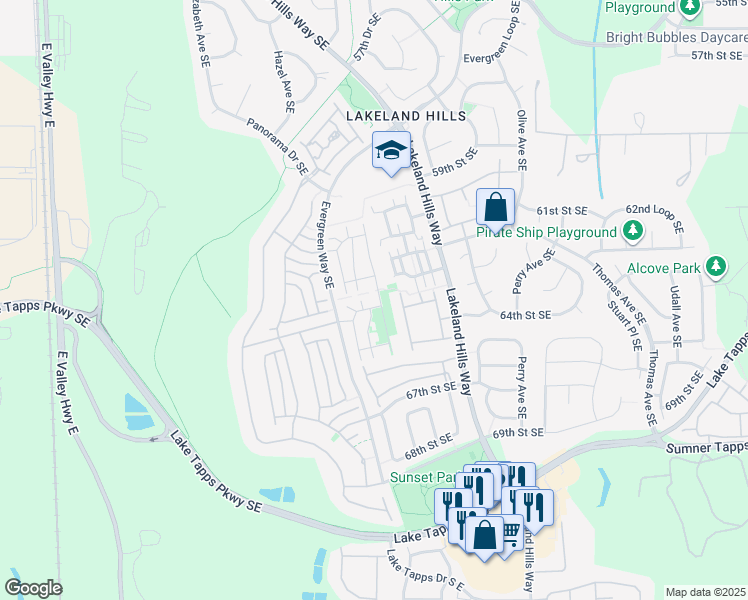 map of restaurants, bars, coffee shops, grocery stores, and more near 6209 Isaac Avenue Southeast in Auburn