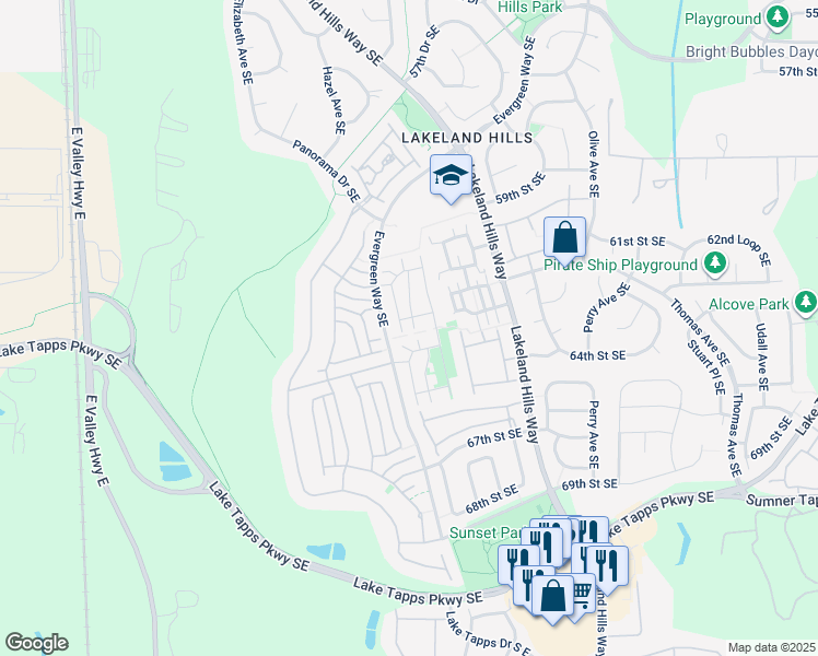 map of restaurants, bars, coffee shops, grocery stores, and more near 6205 Hazel Loop Southeast in Auburn