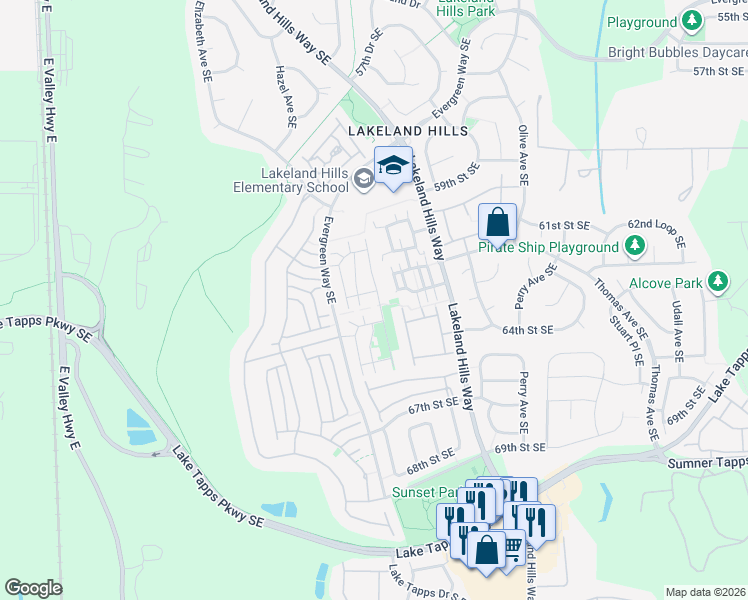 map of restaurants, bars, coffee shops, grocery stores, and more near 6209 Isaac Avenue Southeast in Auburn