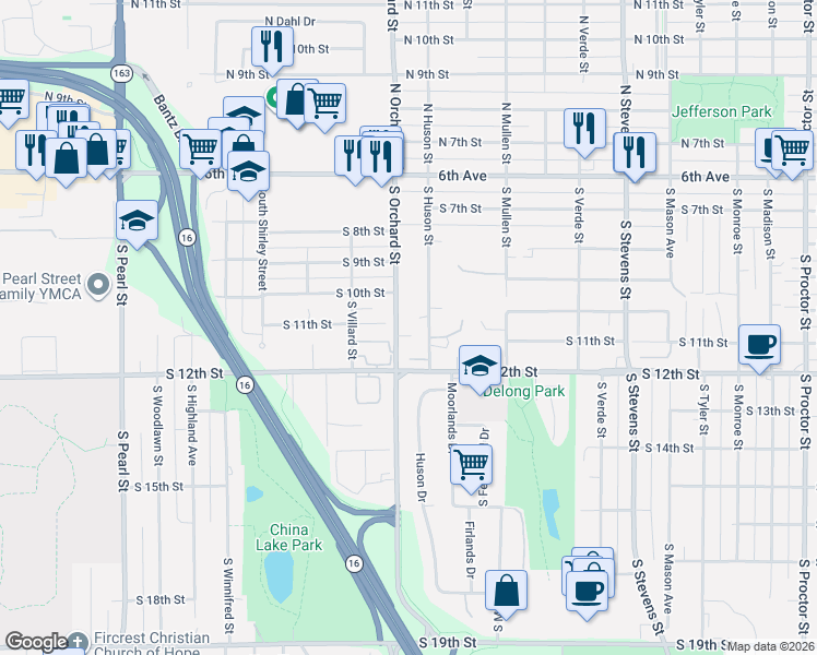 map of restaurants, bars, coffee shops, grocery stores, and more near 1007 South Orchard Street in Tacoma