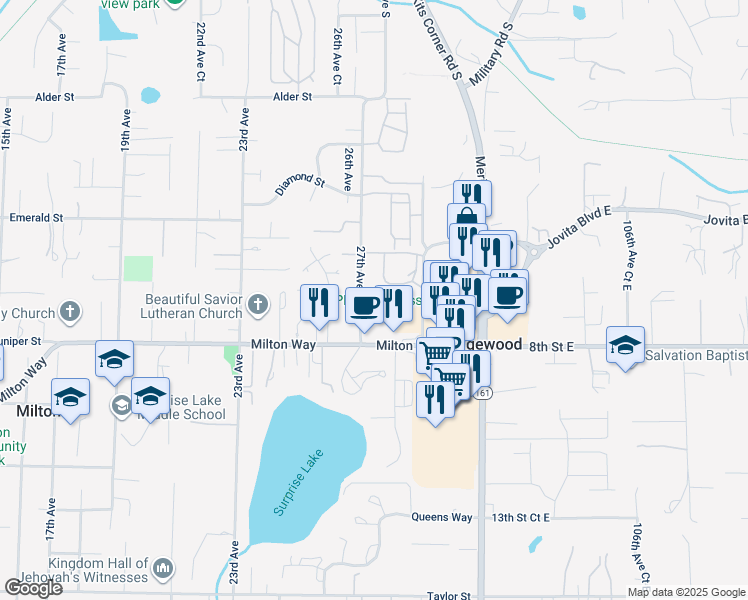 map of restaurants, bars, coffee shops, grocery stores, and more near 808 27th Avenue in Milton