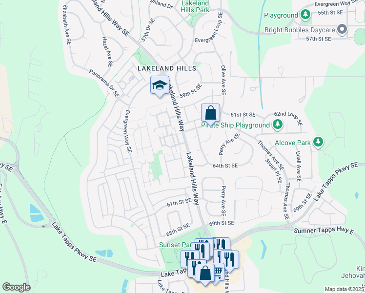 map of restaurants, bars, coffee shops, grocery stores, and more near 1202 63rd Street Southeast in Auburn