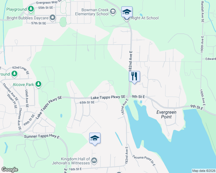 map of restaurants, bars, coffee shops, grocery stores, and more near 2938 63rd Court Southeast in Auburn