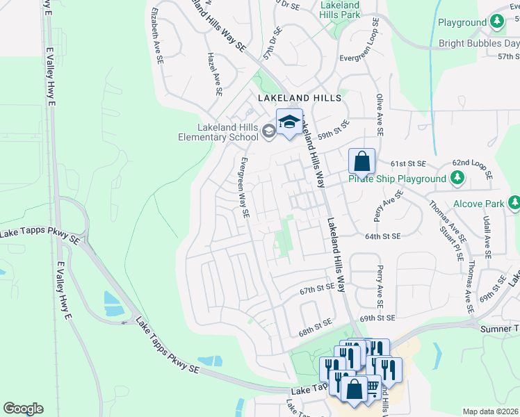 map of restaurants, bars, coffee shops, grocery stores, and more near 6137 Hazel Loop Southeast in Auburn
