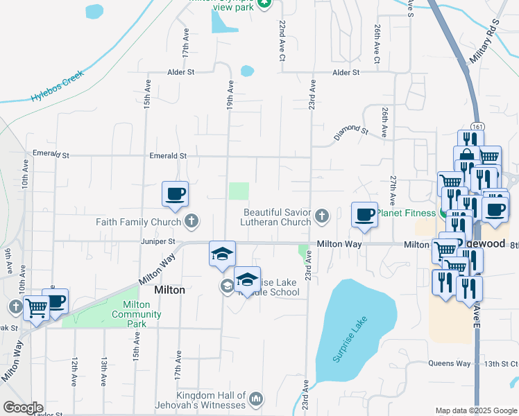 map of restaurants, bars, coffee shops, grocery stores, and more near 710 20th Ave in Milton