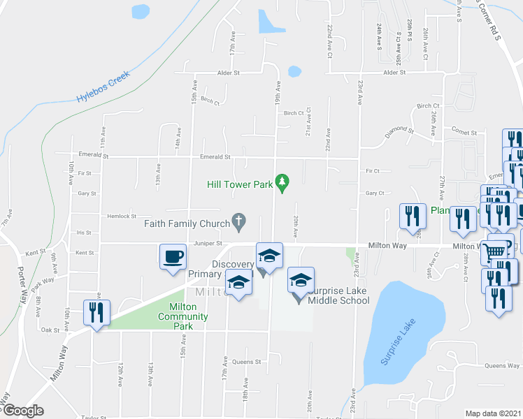 map of restaurants, bars, coffee shops, grocery stores, and more near 801 19th Ave in Milton