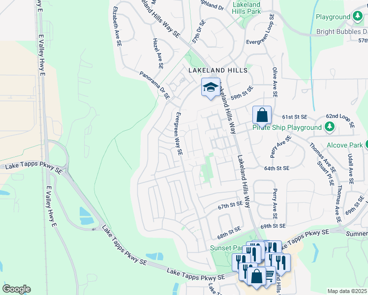 map of restaurants, bars, coffee shops, grocery stores, and more near 6316 Francis Avenue Southeast in Auburn