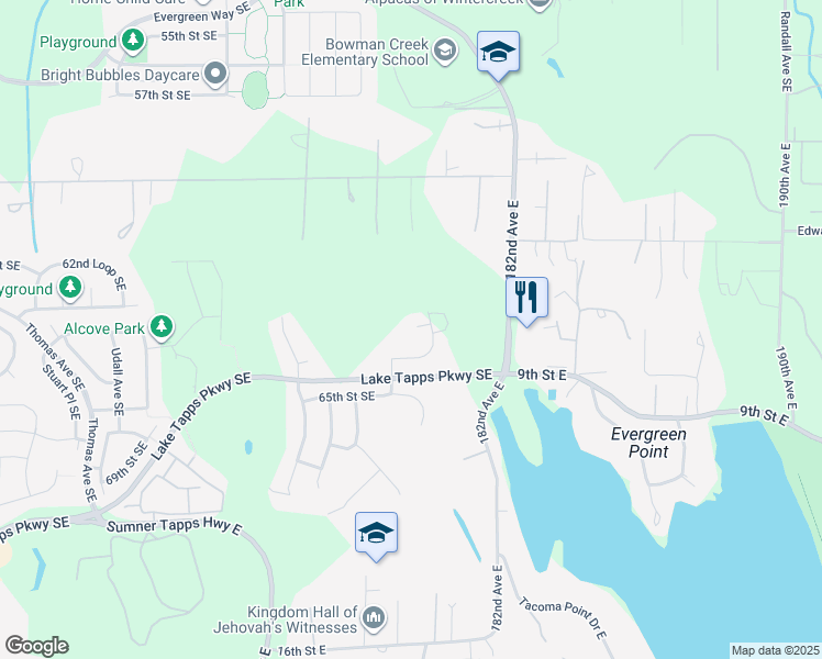 map of restaurants, bars, coffee shops, grocery stores, and more near 2901 63rd Place Southeast in Auburn