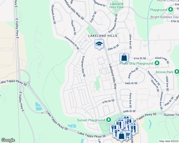 map of restaurants, bars, coffee shops, grocery stores, and more near 6209 Isaac Avenue Southeast in Auburn
