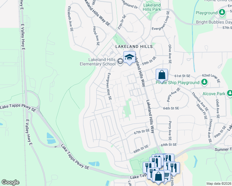 map of restaurants, bars, coffee shops, grocery stores, and more near 6316 Francis Avenue Southeast in Auburn