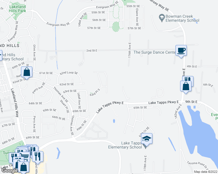 map of restaurants, bars, coffee shops, grocery stores, and more near 6318 Annette Court Southeast in Auburn