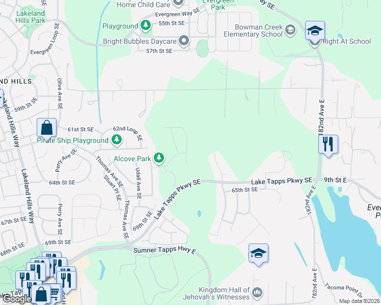 map of restaurants, bars, coffee shops, grocery stores, and more near 6318 Annette Court Southeast in Auburn