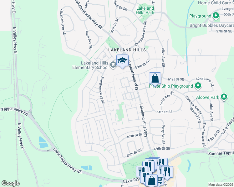 map of restaurants, bars, coffee shops, grocery stores, and more near 6209 Isaac Avenue Southeast in Auburn