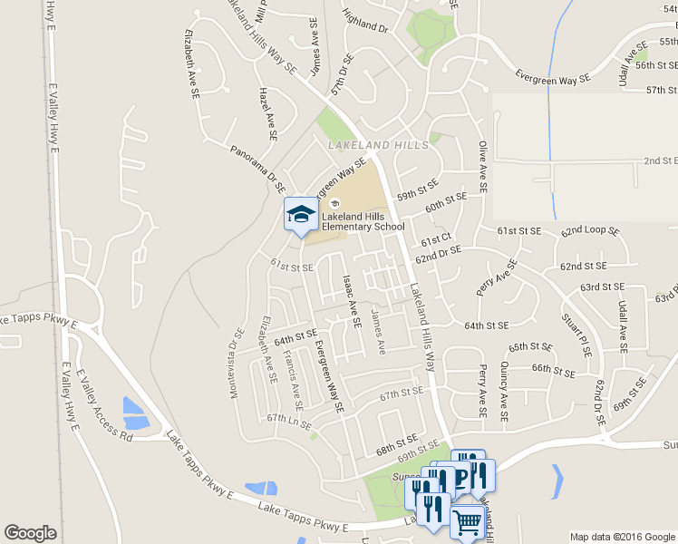 map of restaurants, bars, coffee shops, grocery stores, and more near 6209 Isaac Avenue Southeast in Auburn