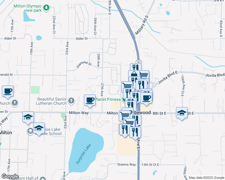 map of restaurants, bars, coffee shops, grocery stores, and more near 2755 Diamond Loop in Milton