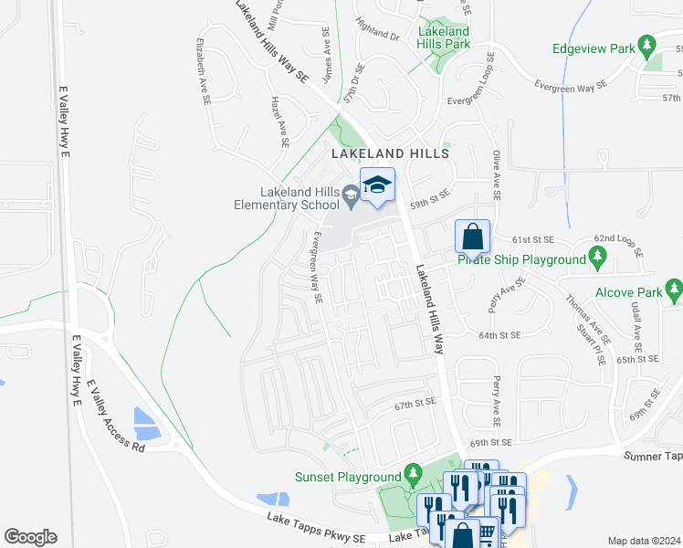 map of restaurants, bars, coffee shops, grocery stores, and more near 6113 Hazel Loop in Auburn
