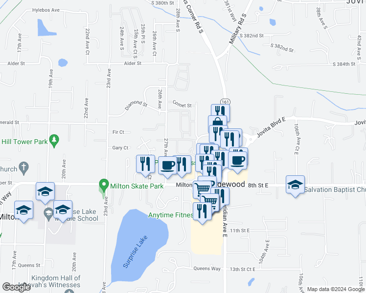 map of restaurants, bars, coffee shops, grocery stores, and more near 607 28th Ave in Milton