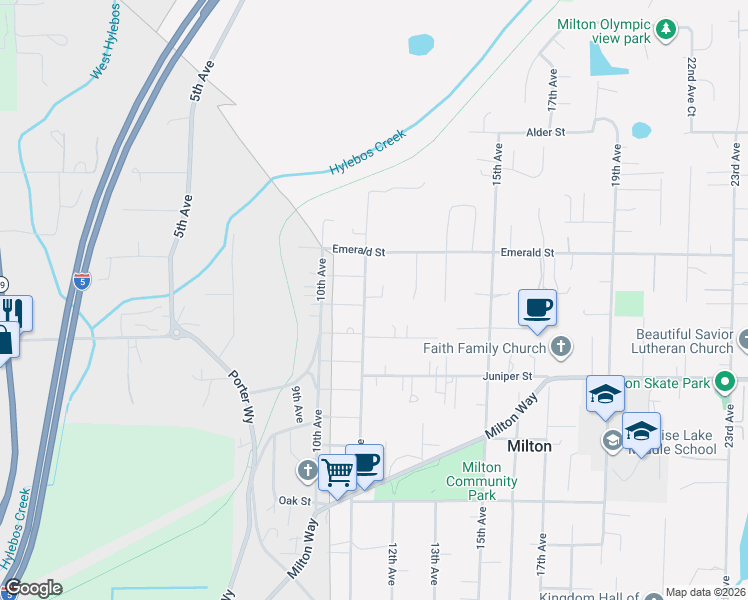 map of restaurants, bars, coffee shops, grocery stores, and more near 1101 Emerald Street in Milton