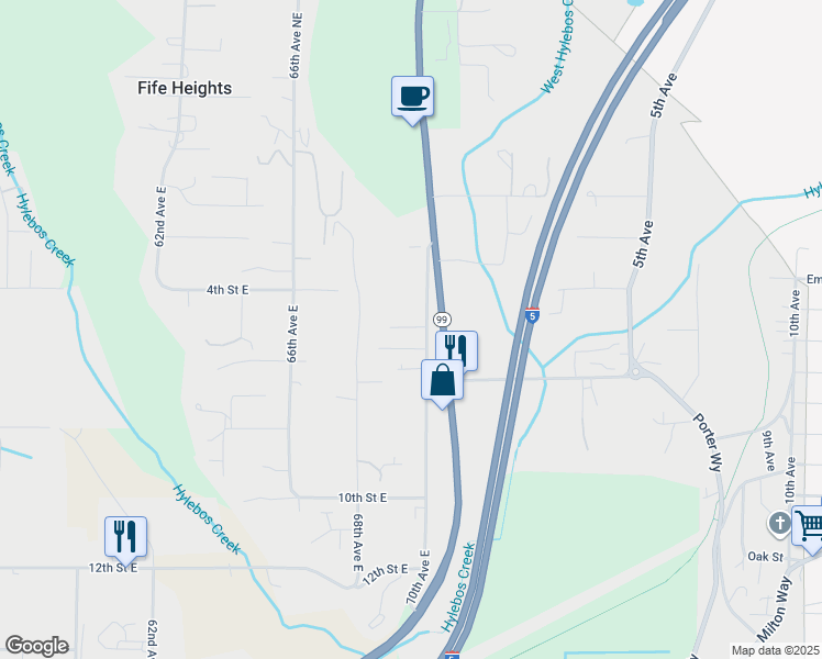 map of restaurants, bars, coffee shops, grocery stores, and more near 6915 5th Street Court East in Tacoma