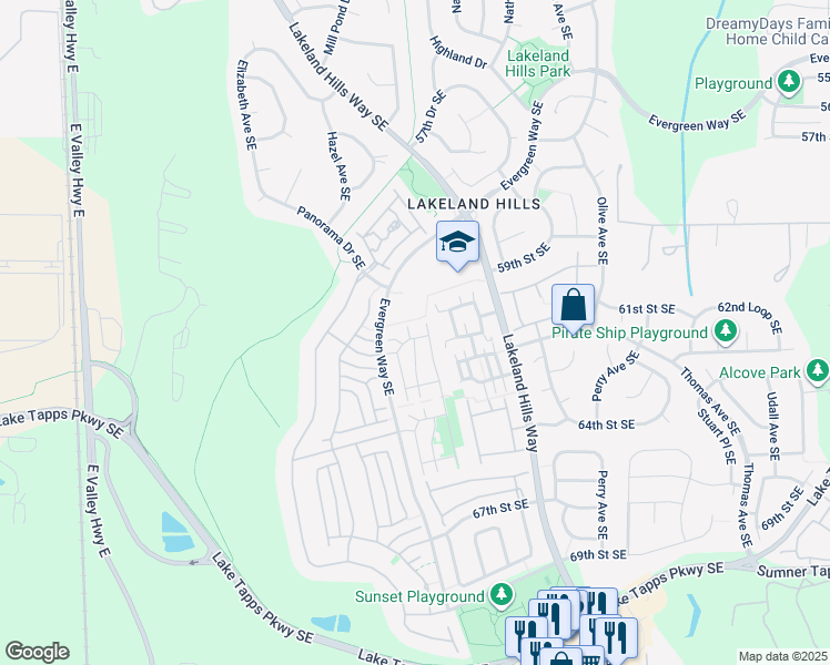 map of restaurants, bars, coffee shops, grocery stores, and more near 6047 Isaac Avenue Southeast in Auburn