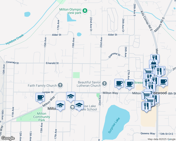 map of restaurants, bars, coffee shops, grocery stores, and more near 506 21st Avenue Court East in Milton