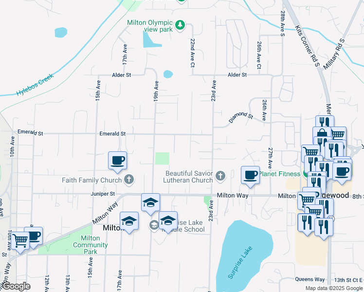 map of restaurants, bars, coffee shops, grocery stores, and more near 506 21st Avenue Court East in Milton