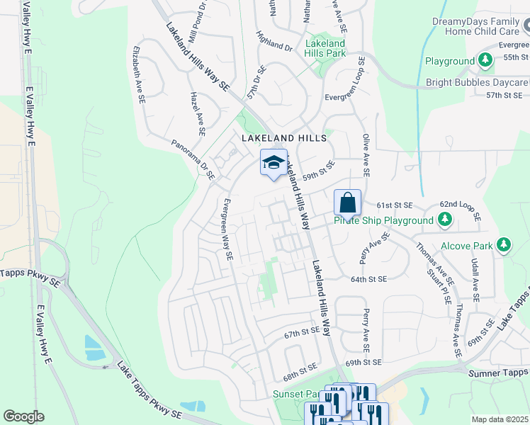 map of restaurants, bars, coffee shops, grocery stores, and more near 6047 Isaac Avenue Southeast in Auburn