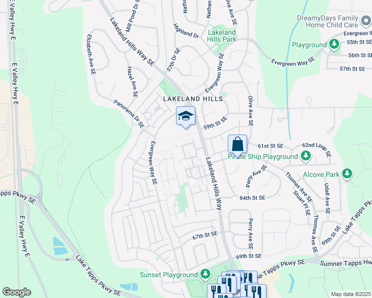 map of restaurants, bars, coffee shops, grocery stores, and more near 1108 59th Street Southeast in Auburn
