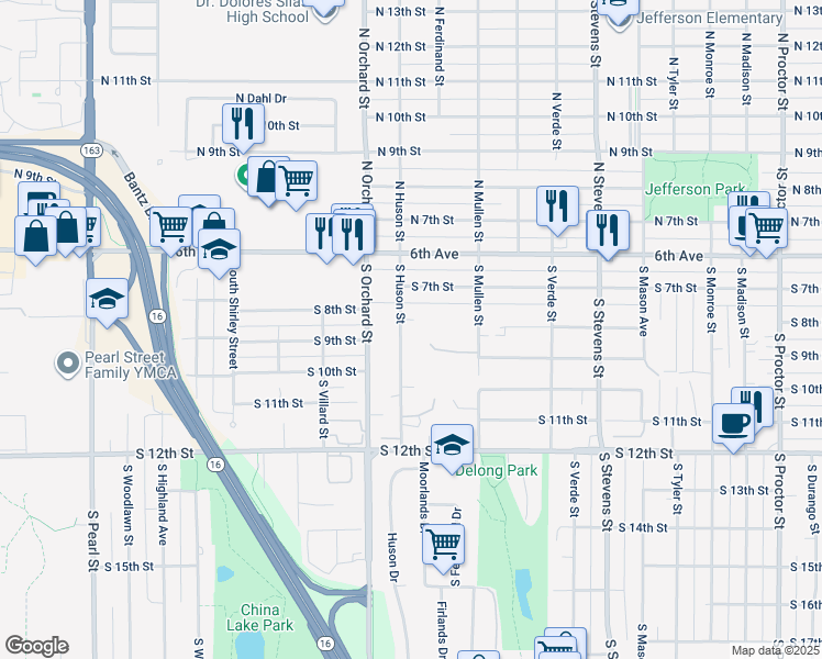 map of restaurants, bars, coffee shops, grocery stores, and more near 727 South Huson Street in Tacoma