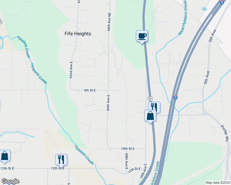 map of restaurants, bars, coffee shops, grocery stores, and more near 6612 4th Street East in Tacoma
