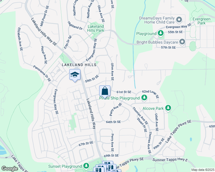 map of restaurants, bars, coffee shops, grocery stores, and more near 1419 60th Street Southeast in Auburn